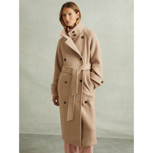 REISS PRIM Wool Blend Double Breasted Funnel Neck Coat